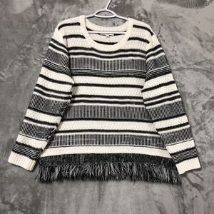 Weekend Suzanne Betro Fringe Cable Knit Sweater 1X/2X